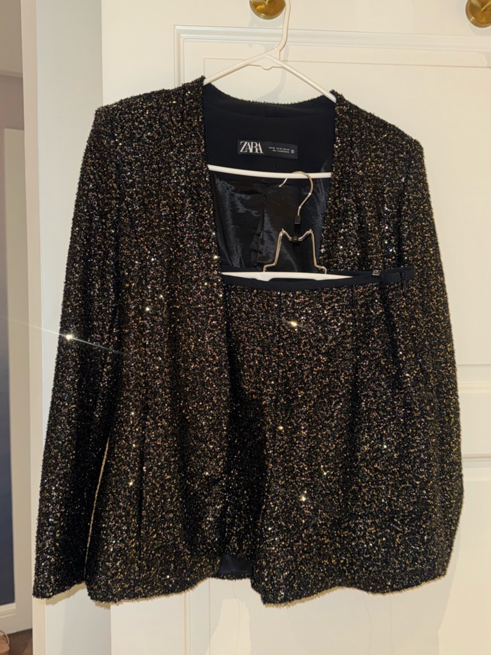 ZARA Black Sparkle Blazer with Gold Flecks